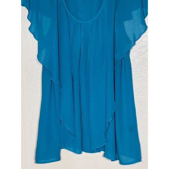 Avenue Studio Turquoise Ruffle Layered Sheer Blouse 22/24 Lightweight Elegant - Picture 7 of 12